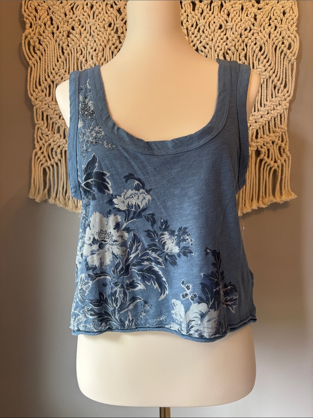 Pilcro Blue Floral Scoop Tank Top